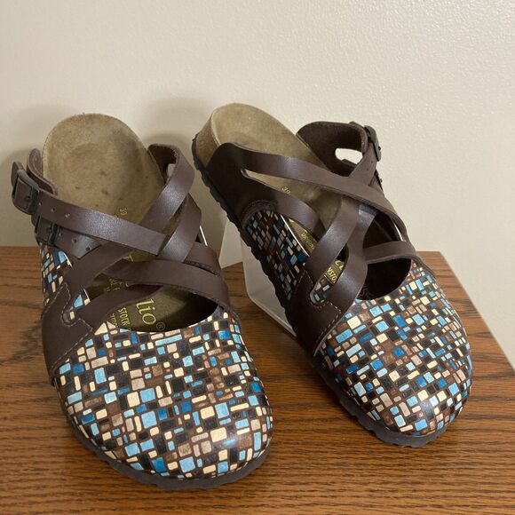 Birkenstock Papillio Lugano Mosaic Brown Birko Flor Clog 39 Colorful Comfort - Picture 1 of 12